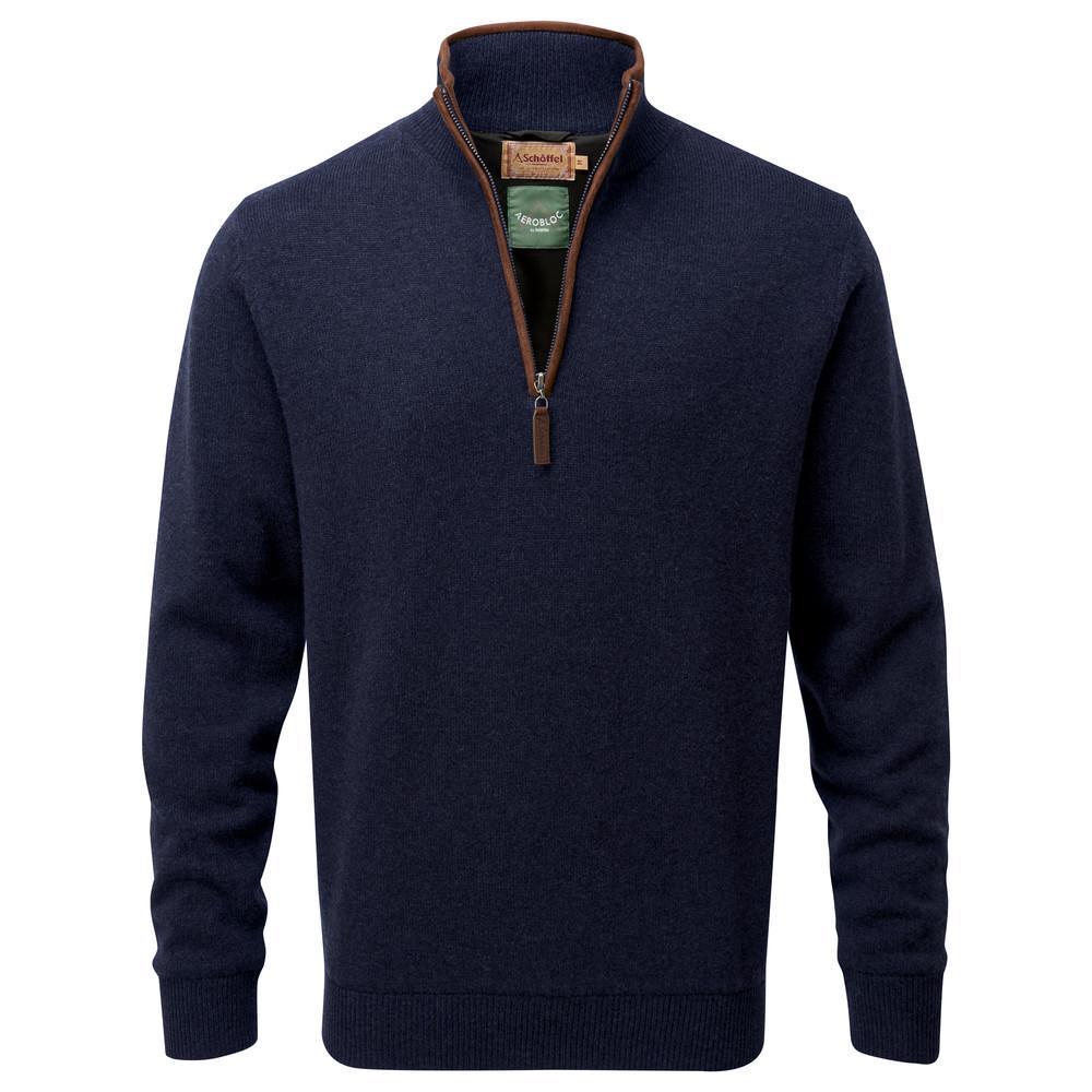 Lambswool Aerobloc 1/4 Zip Jumper Navy